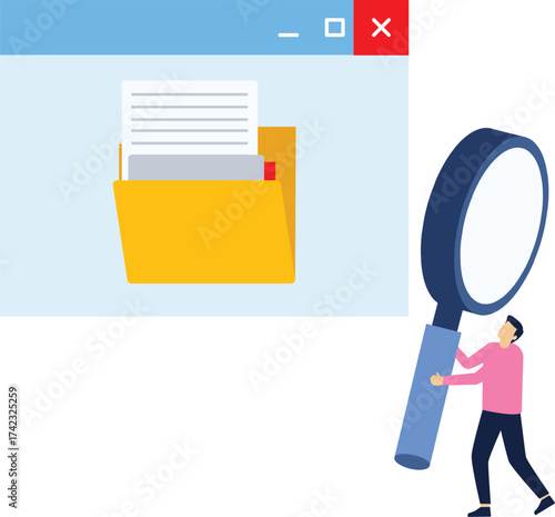 Searching file in folder directory illustration concept. Illustration for website, landing page, mobile app, poster and banner. Trendy flat vector illustration

