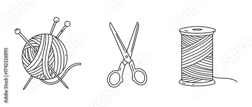 Knitting and sewing linear icons