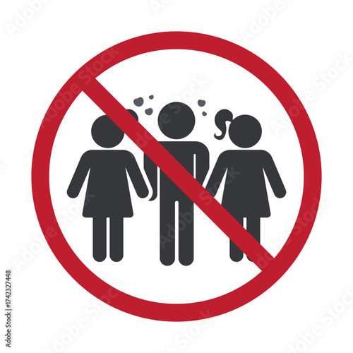 Isolated prohibition sign showing a man with two women, warning against polygamy, cheating, double love, or unfaithful relationships.