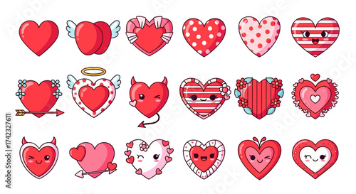 Hearts love valentine's day romance cute kawaii cartoon illustration graphic design clip art decorative holiday celebration cheerful playful whimsical adorable sweet lovely passion affection friendshi