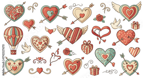 Hearts love valentine's day romance romantic feelings affection passion relationship dating wedding anniversary celebration decoration design art illustration drawing sketch vintage retro cute sweet a