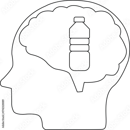 line icon of human brain head and drinking bottle icon