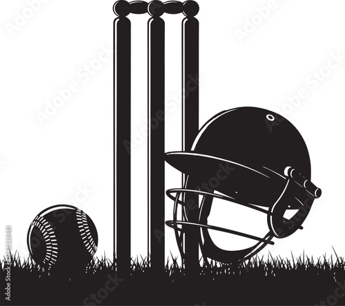 Cricket Championship Logo – Ball, Wicket & Helmet Sports Design