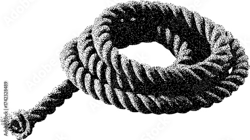 Black and White Illustration of a Thick, Twisted Rope Tied in a Loop