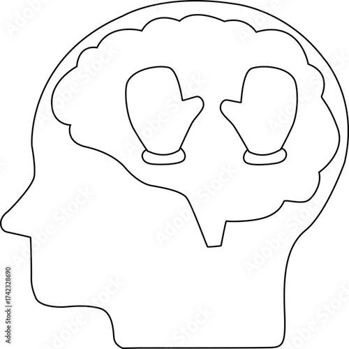 line icon of human brain head and glove icon
