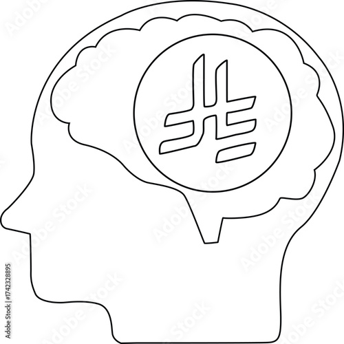 line icon of human brain head and arab riyal coin icon