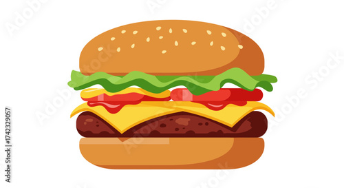 Cartoon Burger with Lettuce Tomato and Cheese.