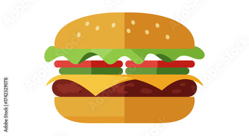 Delicious Hamburger with Fresh Ingredients and Sesame Seed Bun.