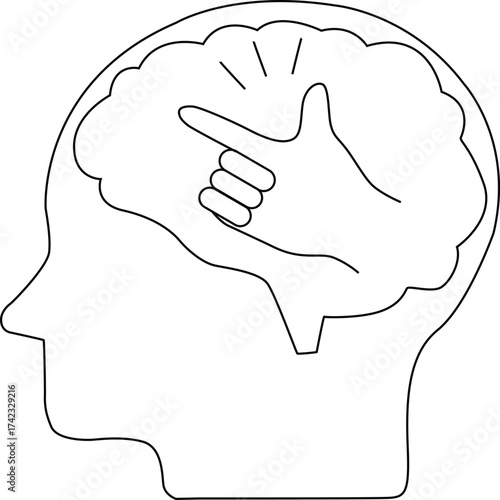 line icon of human brain head and finger snapping icon