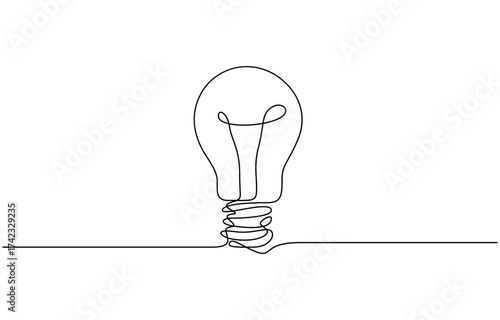 Continuous one line art drawing of light bulb symbol with clean modern vector outline isolated on transparent background