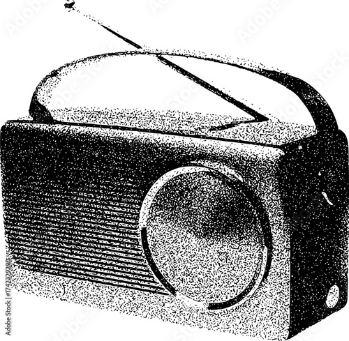 Vintage Portable Radio with Antenna, Retro Audio Device Illustration