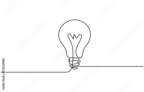 Continuous one line art drawing of light bulb symbol with clean modern vector outline isolated on transparent background