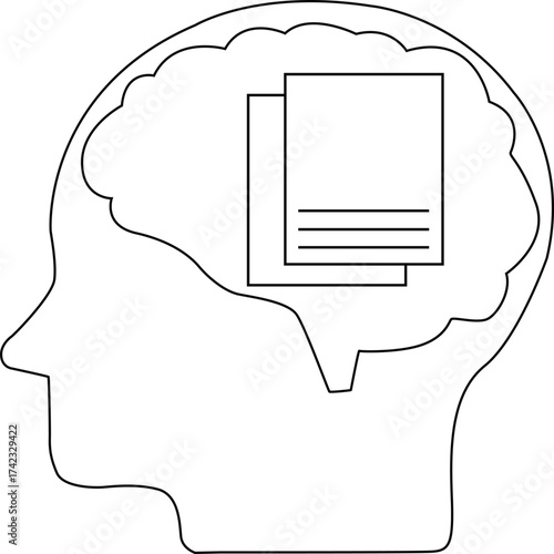 line icon of human brain head and two papers icon