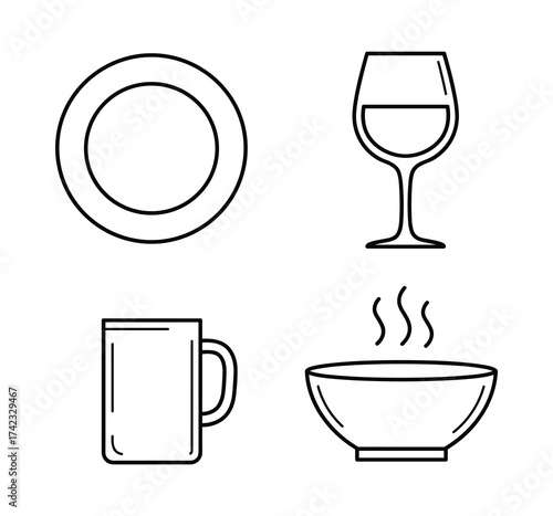 Tableware line icon set