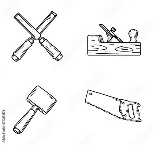 Woodworking Tools Hand Drawn Icons