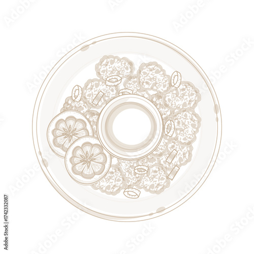 Vector Illustration Logo Line art Top View Chicken Karaage Japanese fried Chicken