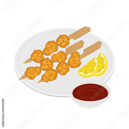 Vector Illustration Logo Clipart Karaage Chicken Skewer Or Chicken Karaage Satay