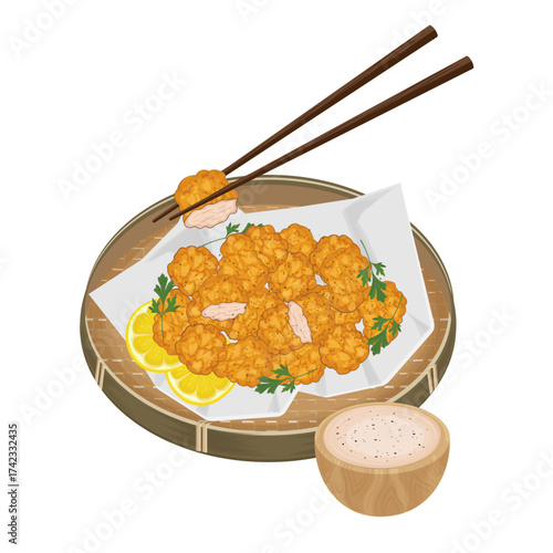 Vector Illustration Logo Clipart Ready to eat Chicken Karaage or Japanese Fried Chicken