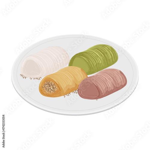 Vector Illustration Logo Clipart Colorful Kkultarae or Dragon Beard Candy on a Plate