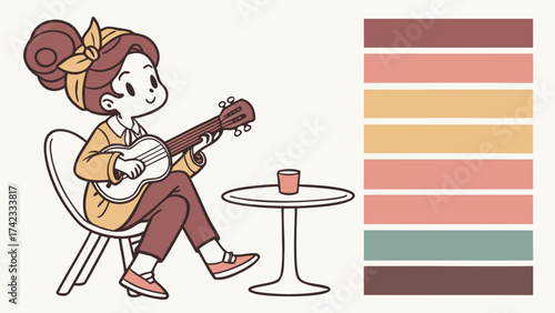 Cute Cartoon Playing Guitar at a Cafe Illustration