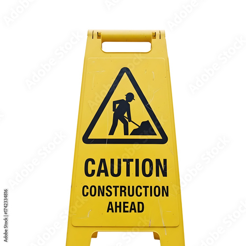 Caution construction ahead sign isolated transparent background