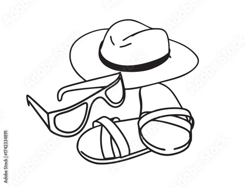 Hat, glasses and flaps. Summer motif