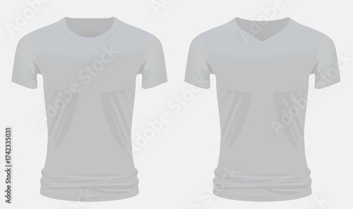 Grey o and v neck t shirt. vector illustration	
