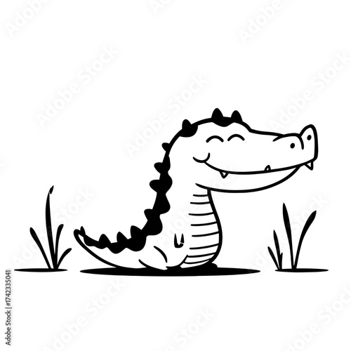 Crocodile. Crocodile simple black and white line art vector logo