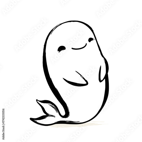 Beluga Whale. Beluga Whale simple black and white line art vector logo