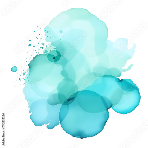 Abstract watercolor splash with cyan and teal overlays