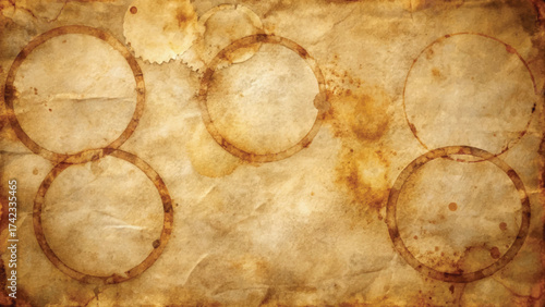 Antique Parchment with Coffee Ring Stains Vintage Paper Texture Background