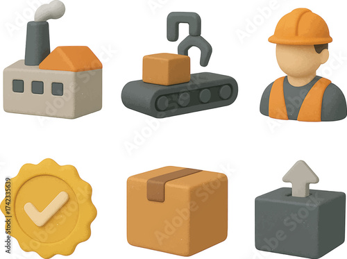 set of production icons 3d