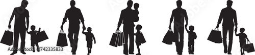 Father and child shopping silhouette vector illustration stock image design