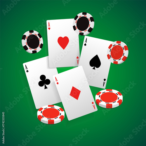 Poker card with casino chips. Casino banner. Vector illustration