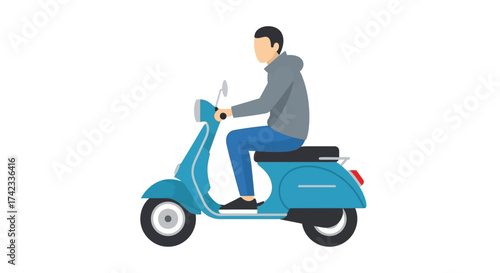 Stylish man riding a blue vintage scooter illustration graphic design element