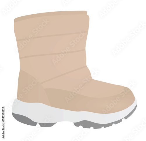 Brown winter waterproof kids boot. vector	