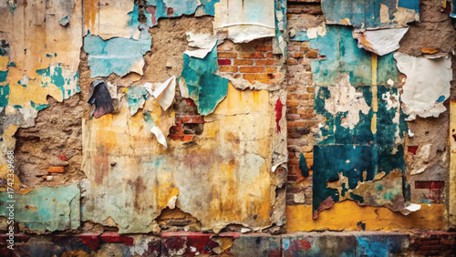Weathered Old Wall with Peeling Paint and Exposed Brick Background