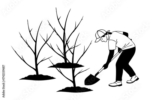 farmer work in a field and planting silhouette