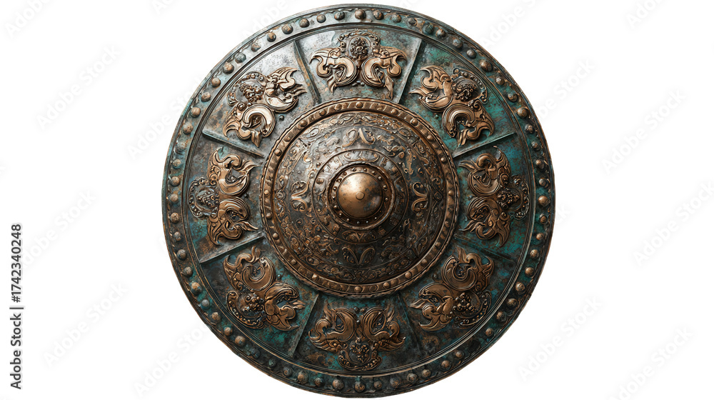 Fototapeta premium Han Dynasty war shield background isolated on a Transparent background, PNG file.