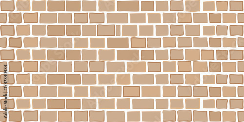 Seamless pattern of light brown square stone tiles arranged in a brick wall formation