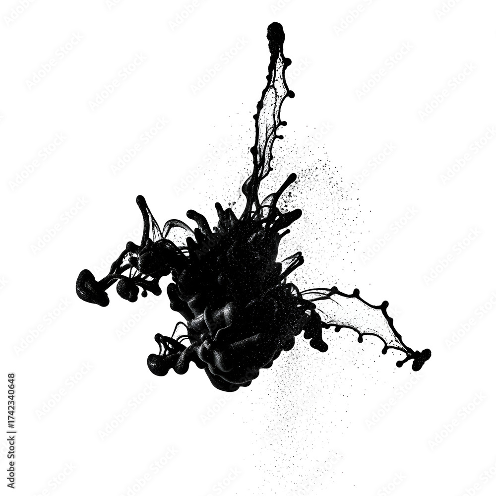Obraz premium Abstract monochrome composition of ink splatter and particle burst