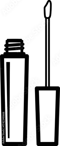 Open liquid lip gloss tube and applicator icon. Cosmetic product for makeup and beauty application concept. Vector outline illustration