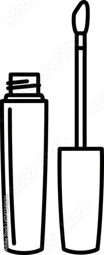 Lip gloss tube and applicator icon. Cosmetic product for lip care and beauty. Outline symbol vector illustration for makeup salon, online shop