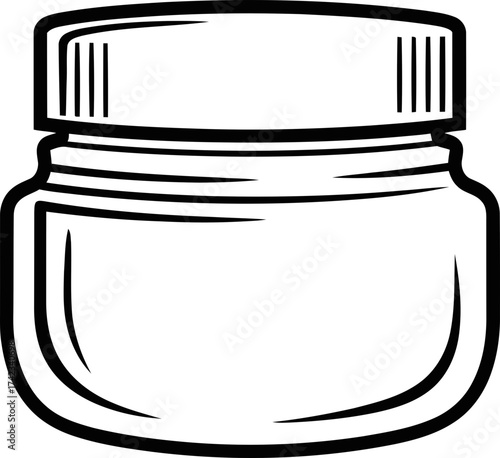 Empty glass jar with screw lid line art icon. Container for food, cosmetic, cream, or jam. Storage concept. Vector illustration for product packaging, web, mobile app