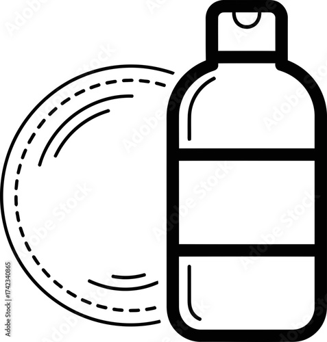 Cosmetic bottle and cotton pad outline icon. Skincare product and hygiene concept. Vector illustration for beauty, personal care, makeup design