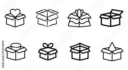 Creative hand drawn doodle style box vector icons set