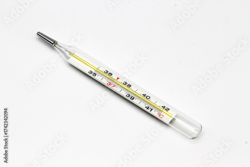 Mercury medical thermometer isolated on white background.