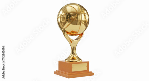 Golden sports trophy, a championship award and gold cup for the winner. Victory, success, achievement, 3d illustration