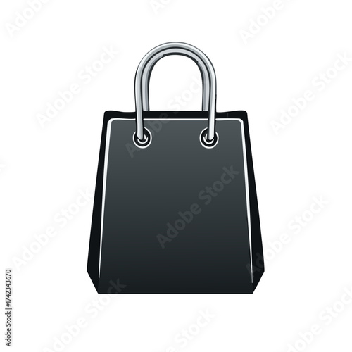 Sleek black shopping bag with metallic handles isolated on white