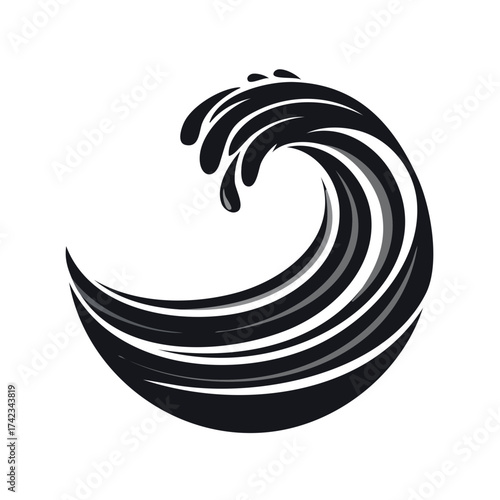 Monochrome stylized water wave illustration graphic element design